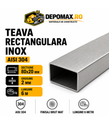 Teava rectangulara inox AISI 304, 80 x 20 x 2 mm, 6 metri